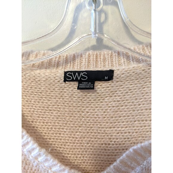 Womens Beige Knit Shrug Cardigan Glitter Fall Girly Elegant Short Sleeve Sz M - Picture 6 of 6